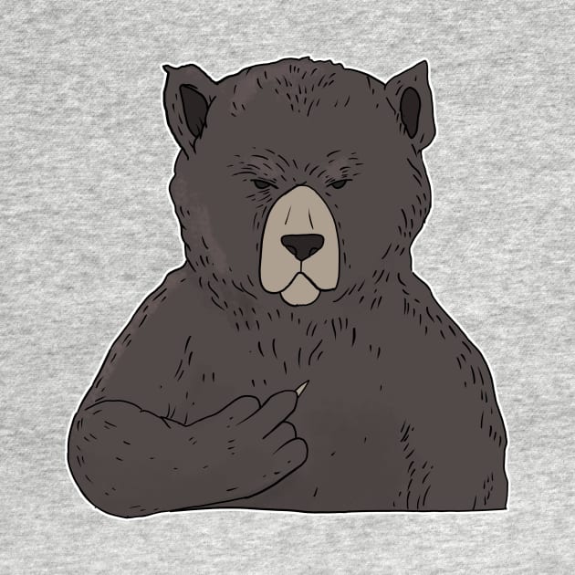 Grumpy Brown Bear Holding Middle Finger by Mesyo